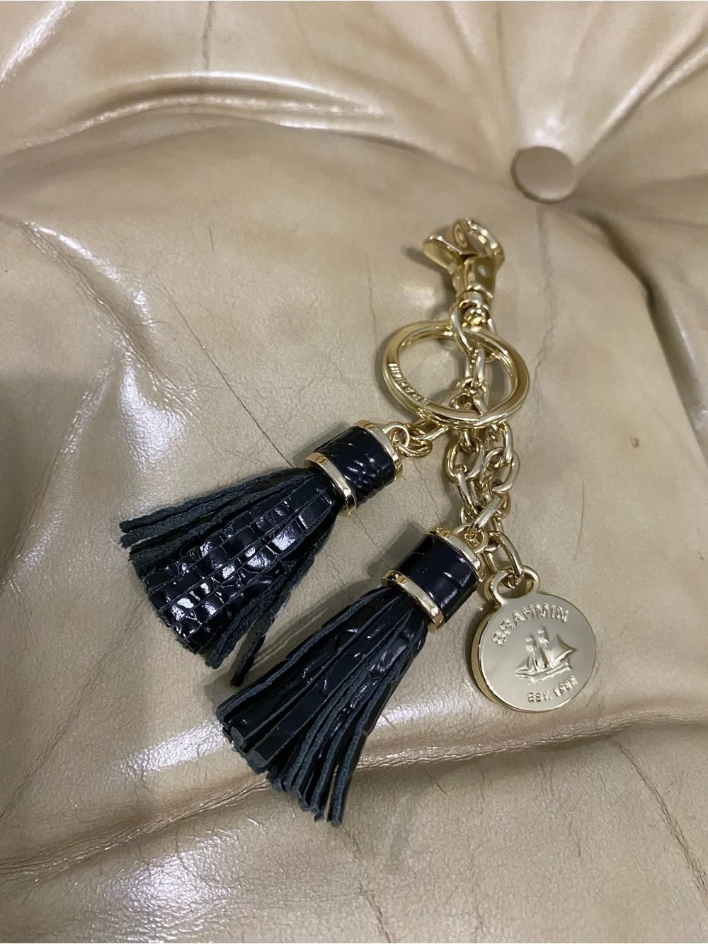 RARE Brahmin Nara Stud Marianna Tassel + Zip Wallet + Key Fob Leather Black/Gold